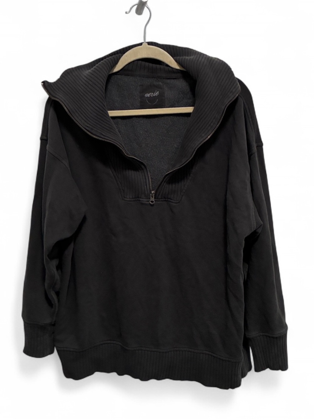 aerie Men's Black Half-Zip Funnel Collar Sweater